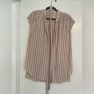 Striped Button Down Linen Sleeveless Blouse